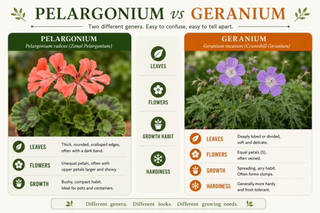 The differences between Pelargonium and Geranium