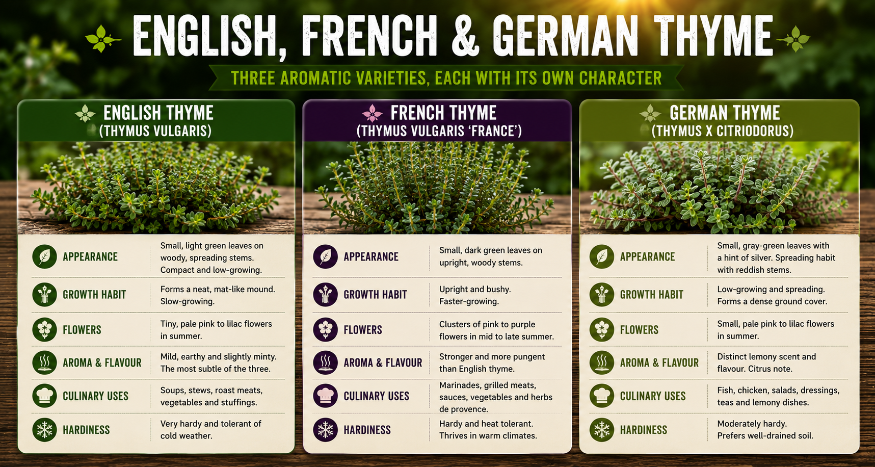 English, French and German Thyme