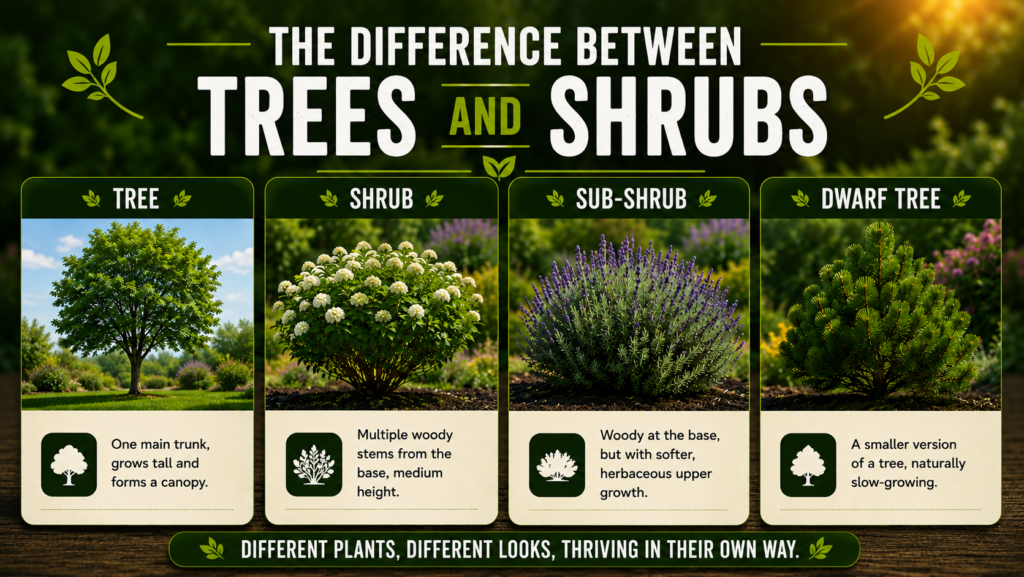 the difference between trees and shrubs
